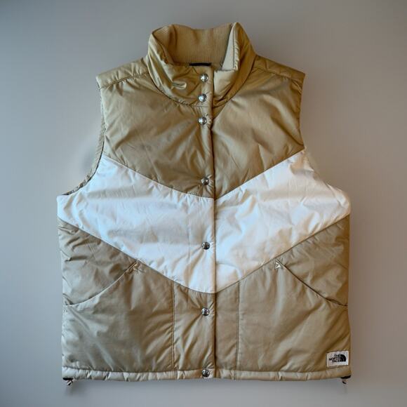 North Face Sylvester Insulated Vest Women's Large Beige White Puffer Outerwear - Picture 1 of 8